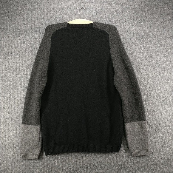 DKNY Women's Pullover Knit Sweater Black Gray Large Colorblock V-Neck Lambswool - Picture 5 of 13